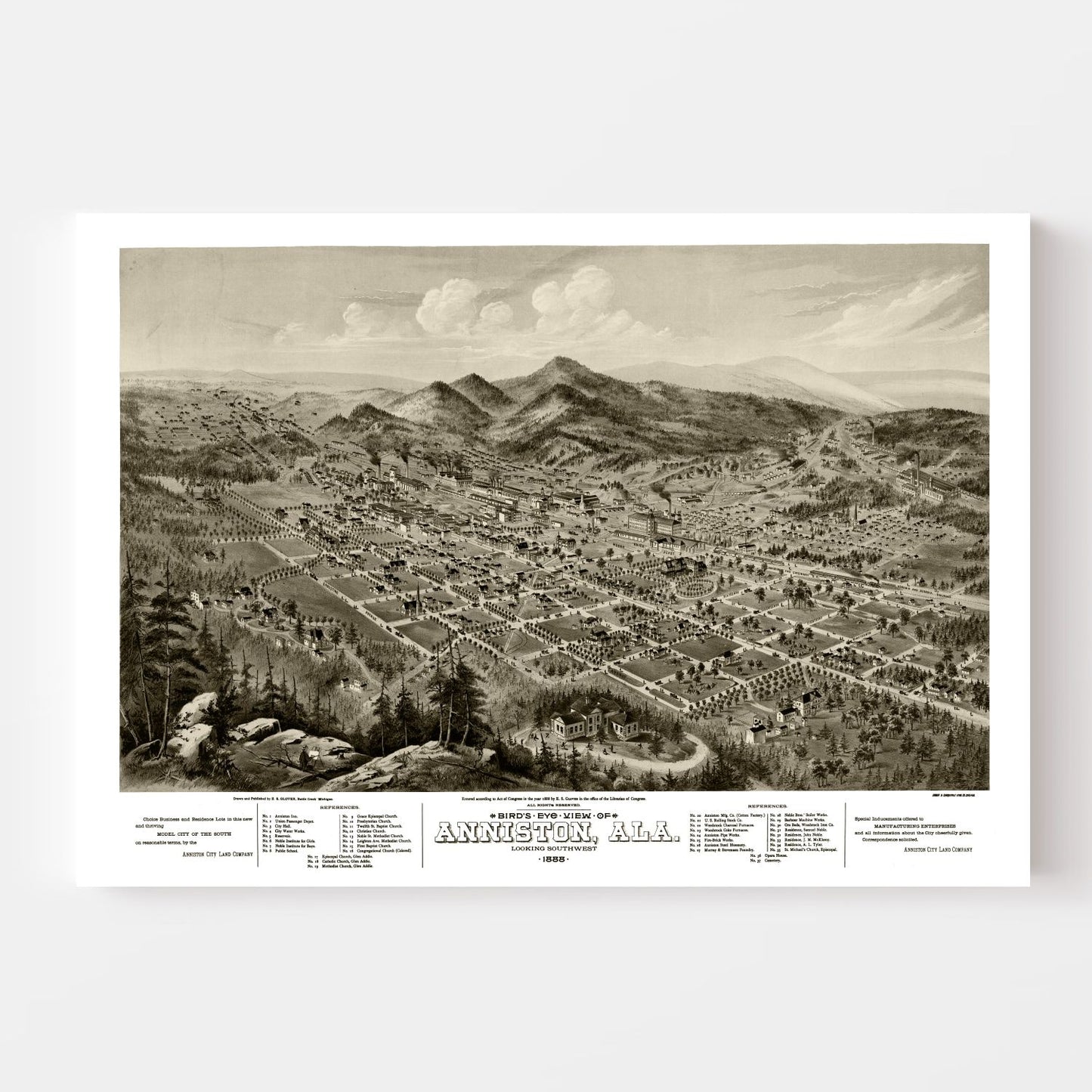 Vintage Map of Anniston, Alabama 1888