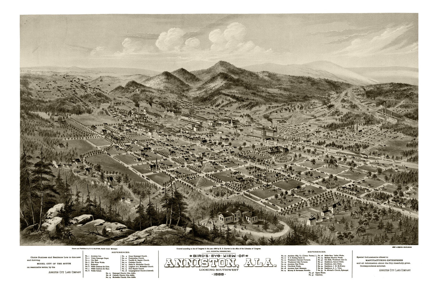 Vintage Map of Anniston, Alabama 1888