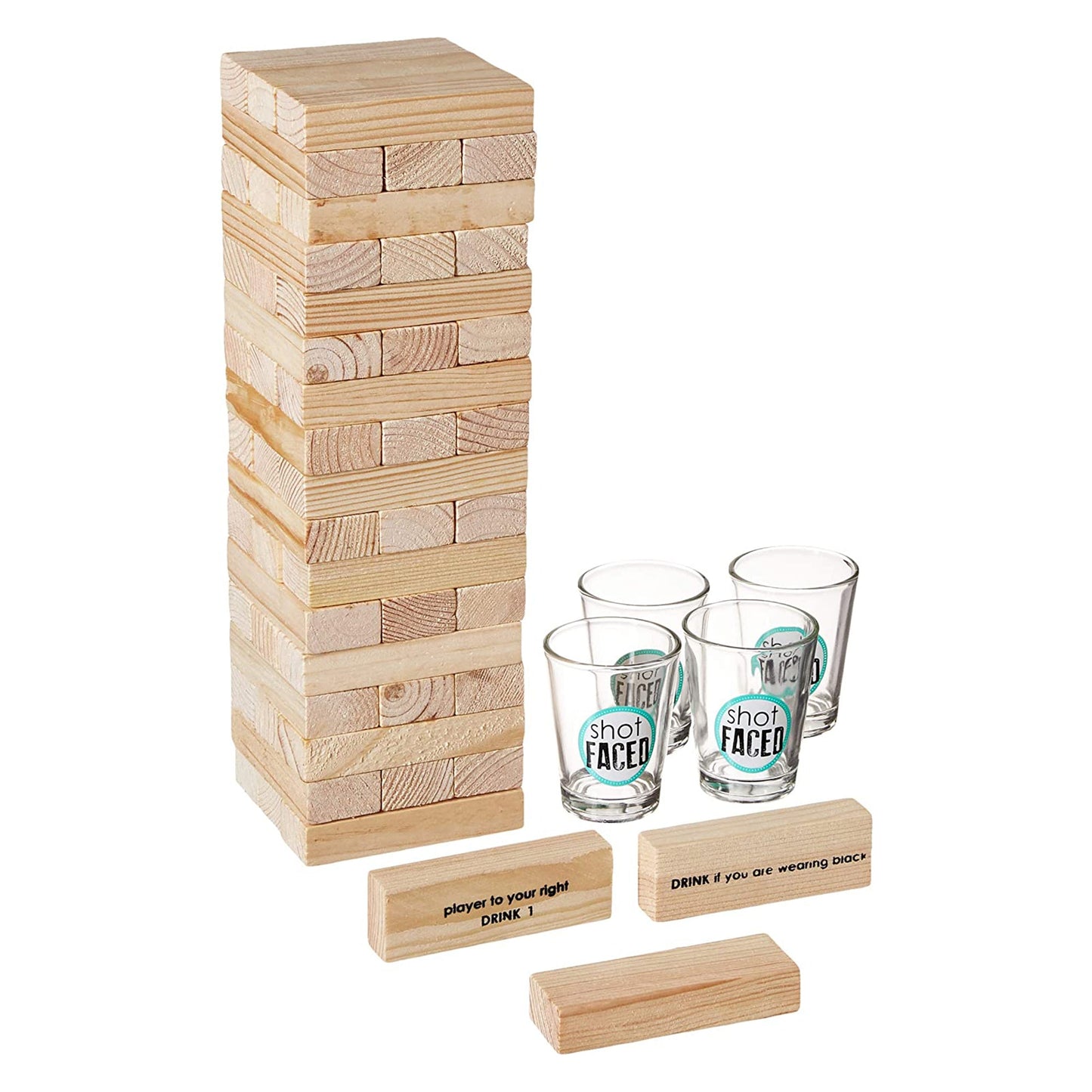 Tipsy Tower Gamer with 54 Wooden Blocks & 4 Shot Glasses
