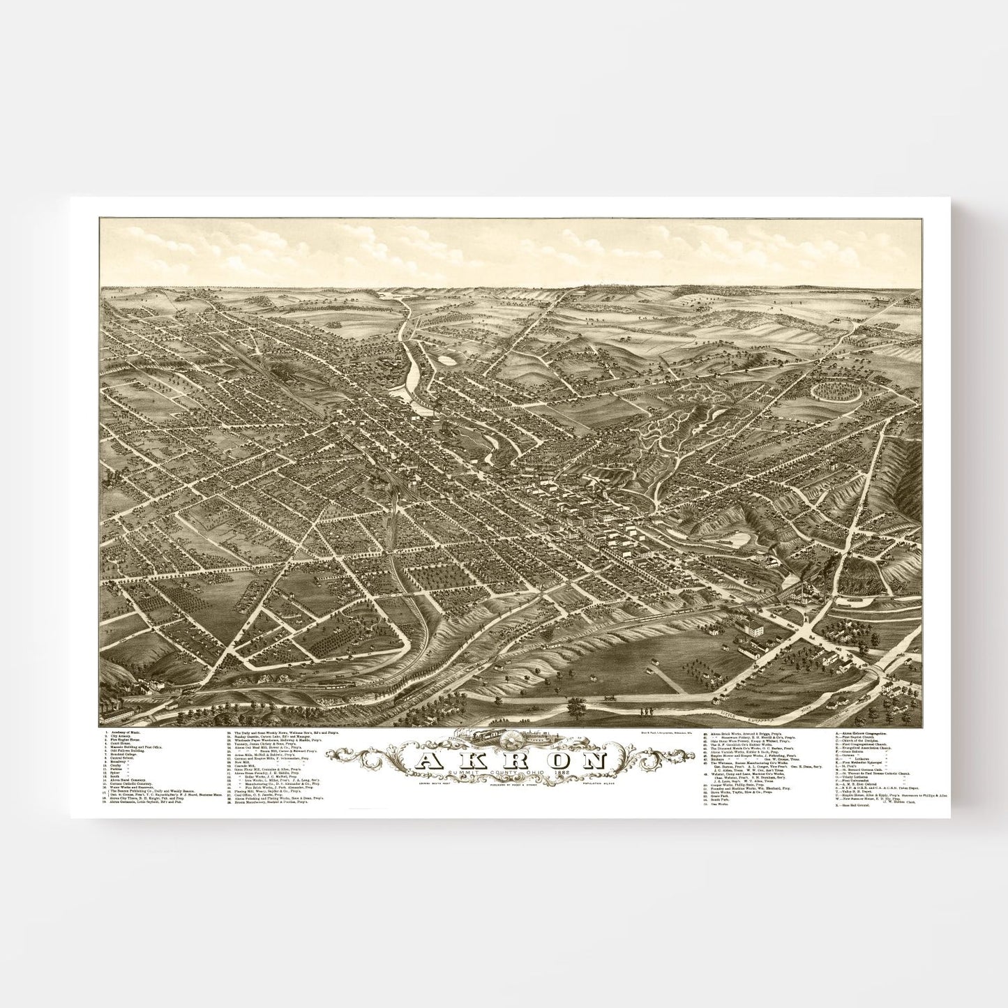 Vintage Map of Akron, Ohio 1882
