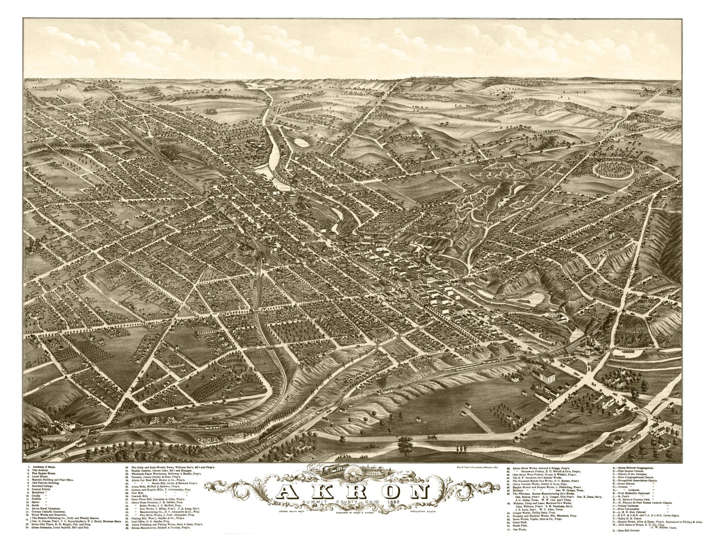 Vintage Map of Akron, Ohio 1882