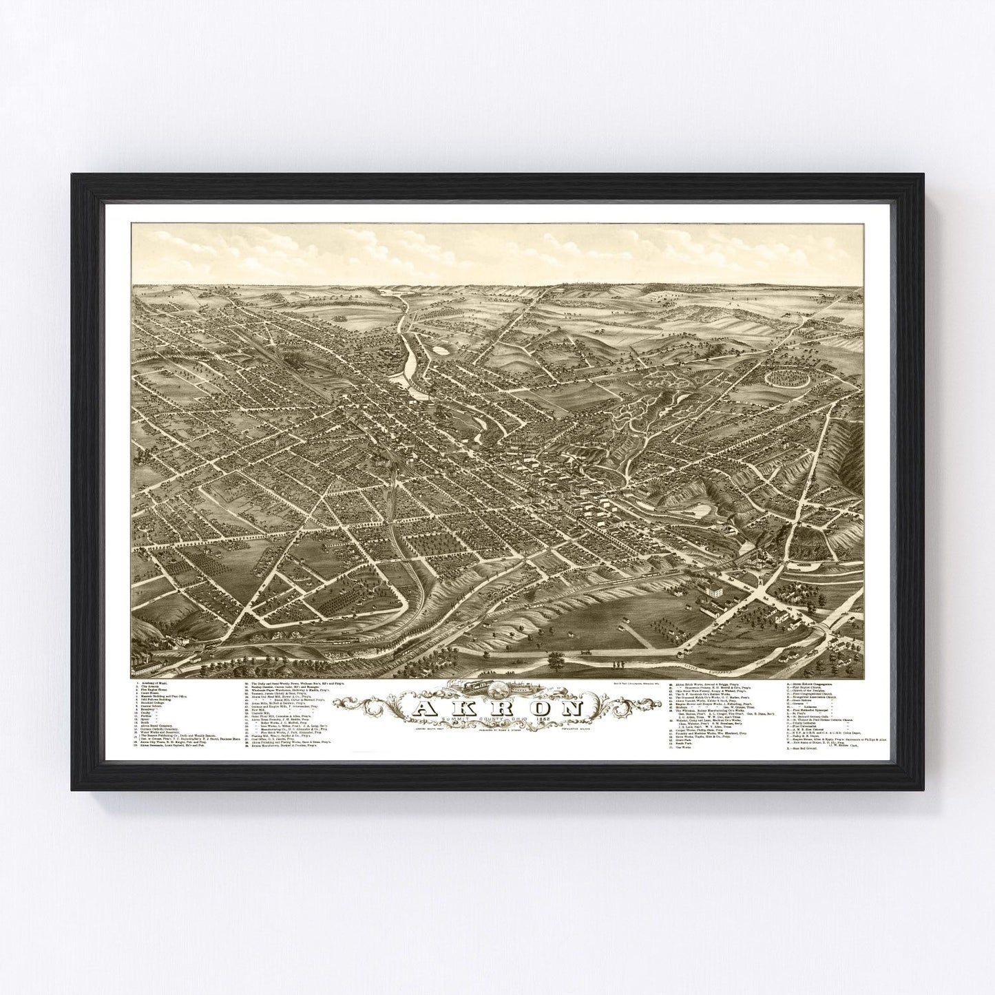 Vintage Map of Akron, Ohio 1882