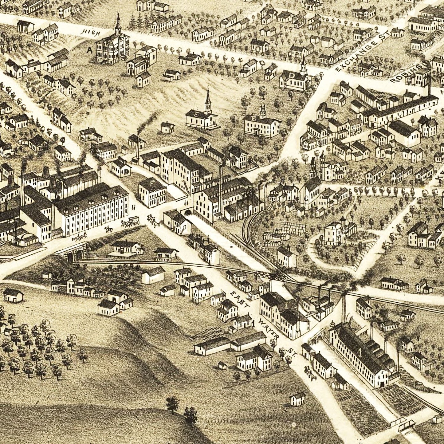 Vintage Map of Akron, Ohio 1882