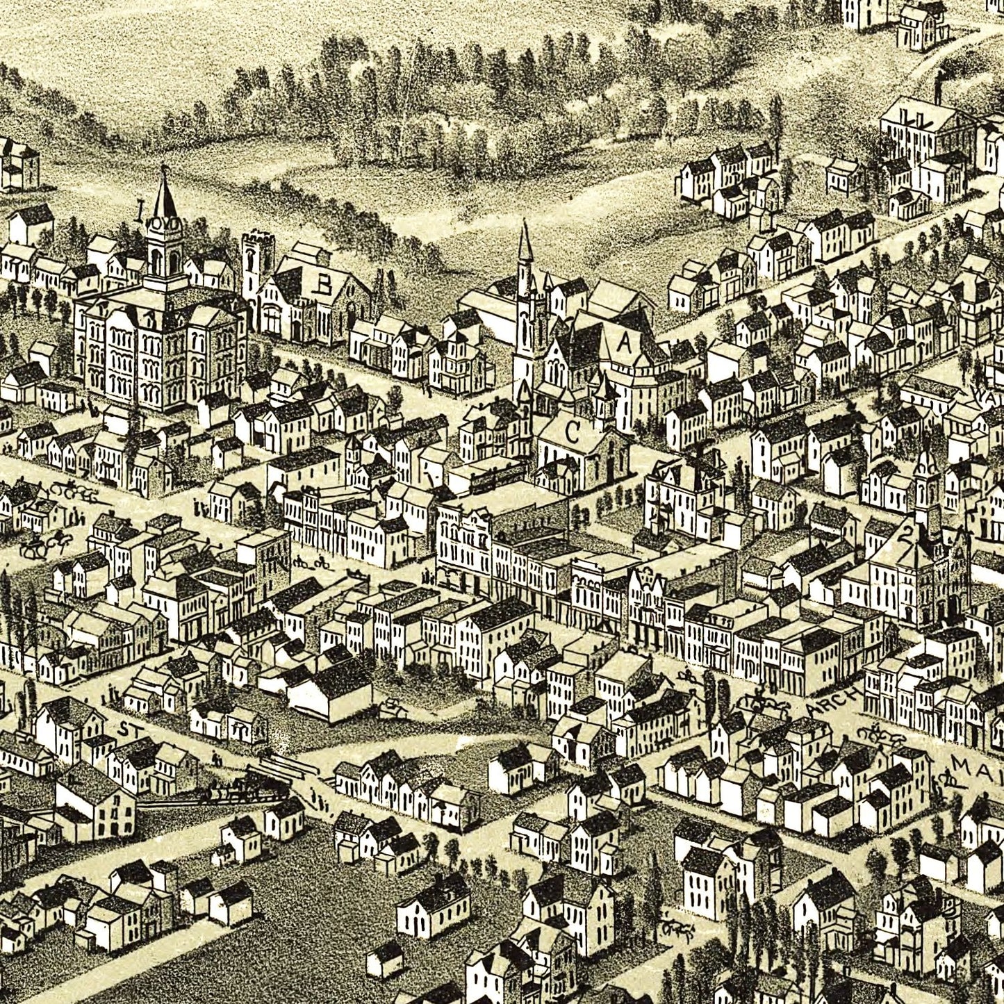 Vintage Map of Barnesville, Ohio 1899