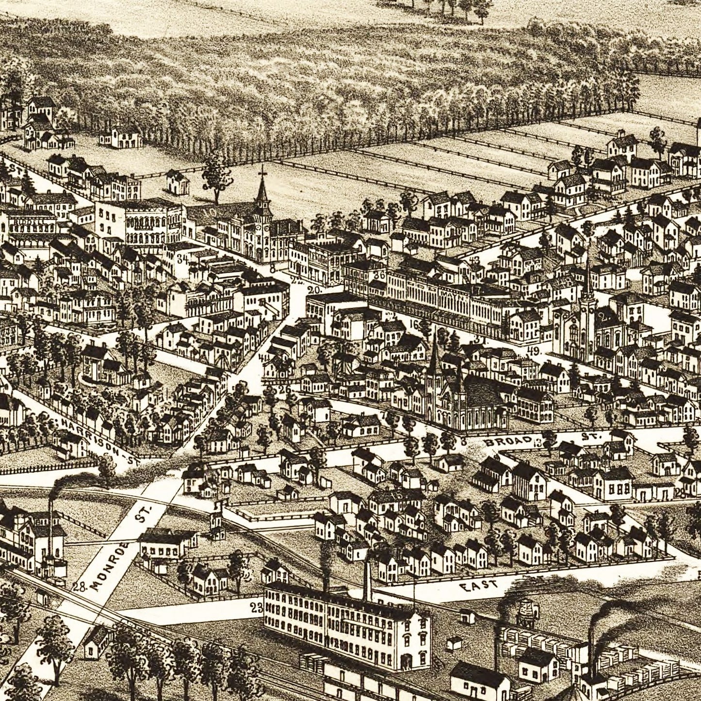 Vintage Map of Bellevue, Ohio 1880