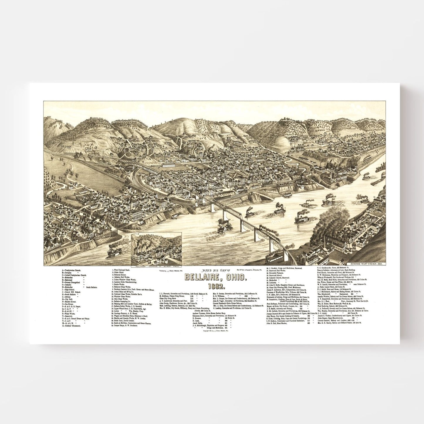 Vintage Map of Bellaire, Ohio 1882