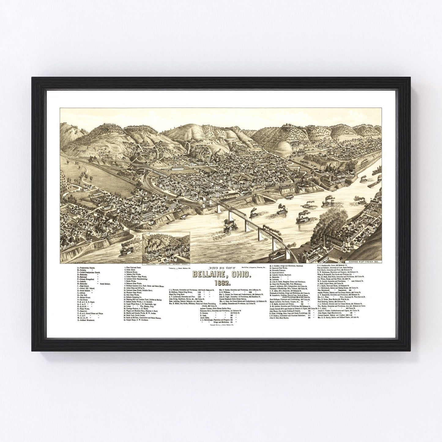 Vintage Map of Bellaire, Ohio 1882