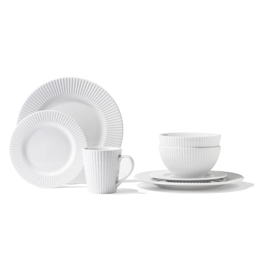 REESE PORCELAIN 16 PC DINNER SET: 10.5"DP, 7.5"S, 6"BW, 12oz Mug RB