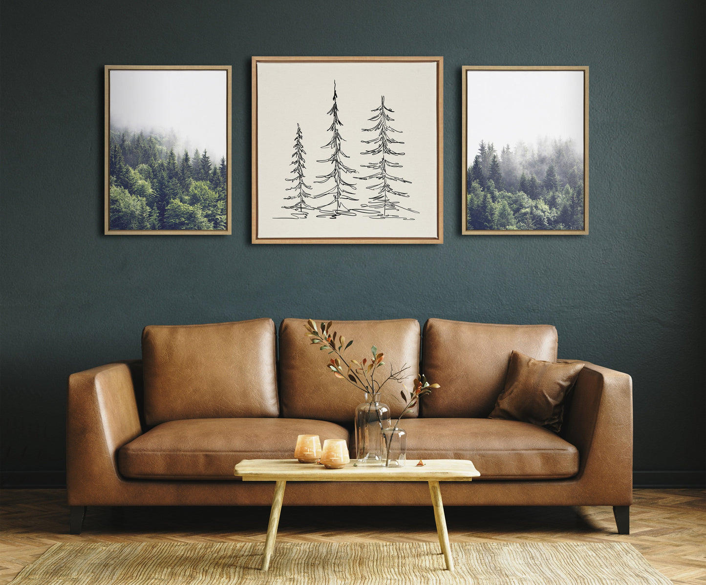 Sylvie Lush Green Forest on a Foggy Day Framed Canvas Set by The Creative Bunch Studio