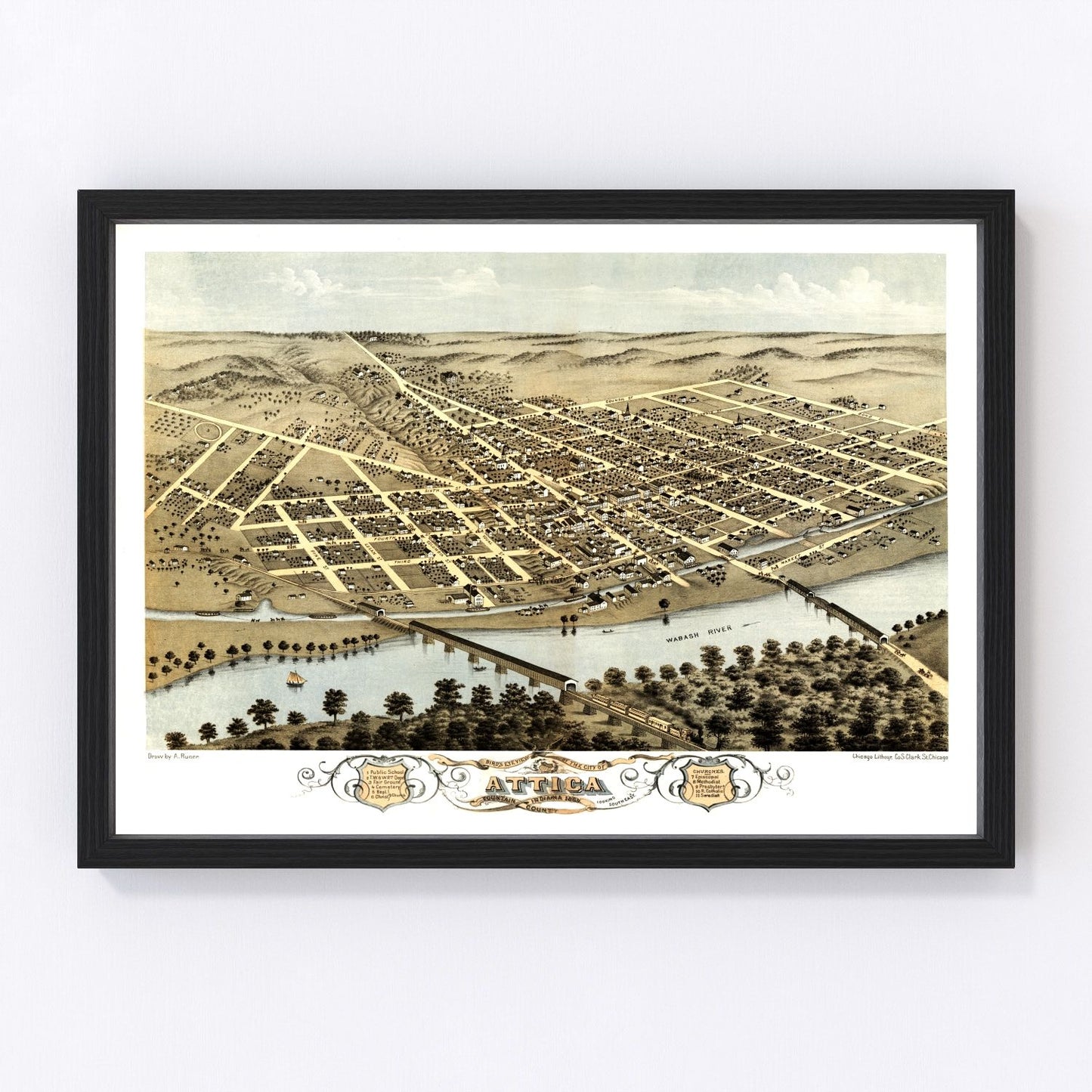 Vintage Map of Attica, Indiana 1869