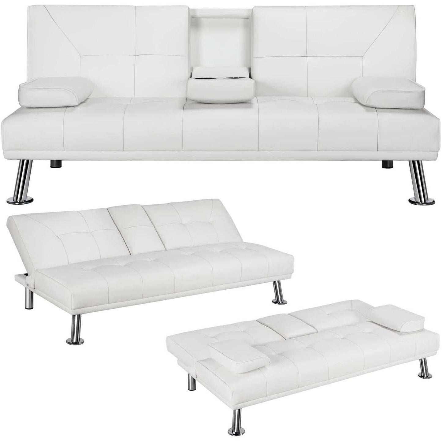 Convertible Sofa Bed With Cup Holders And Adjustable Back