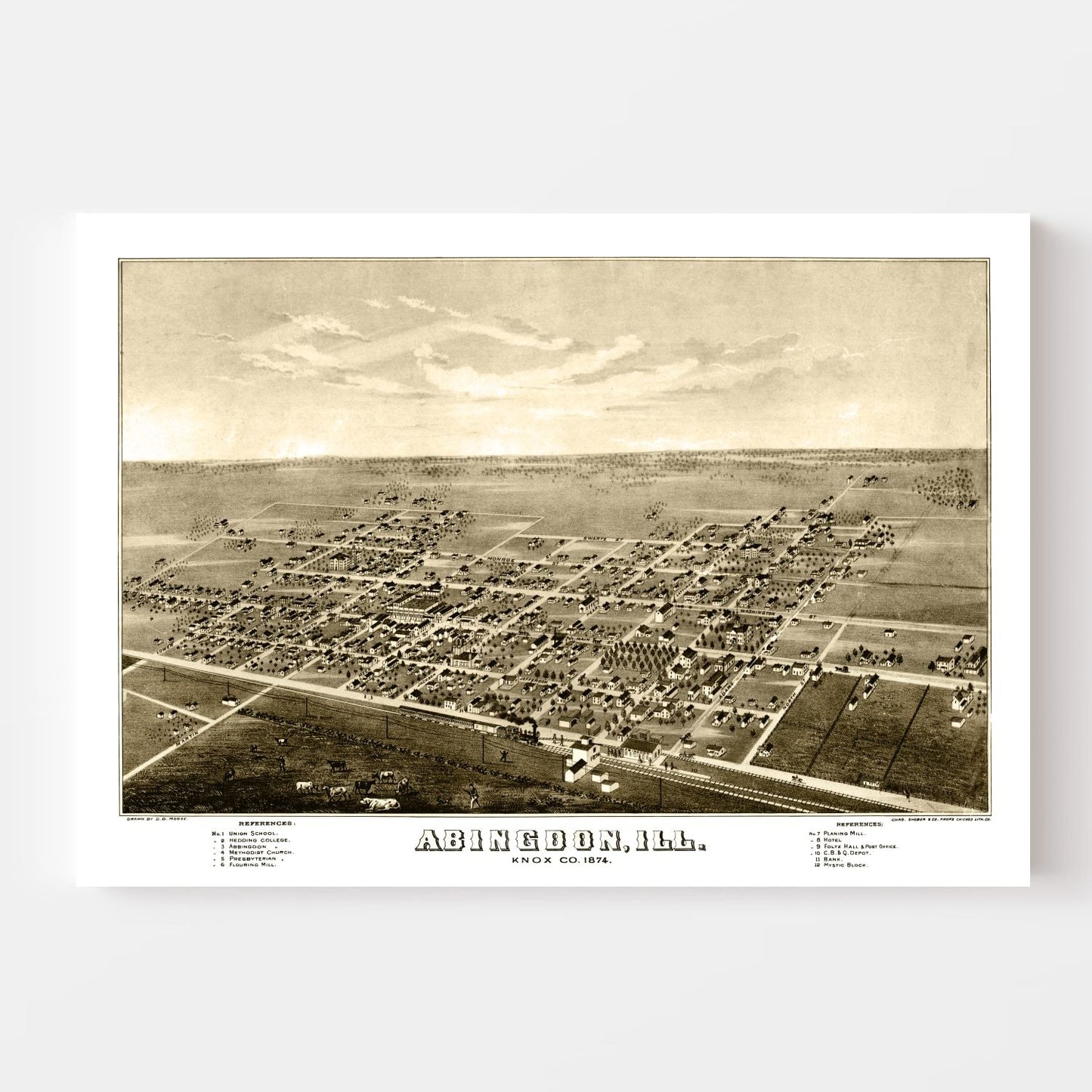 Vintage Map of Abingdon, Illinois 1874