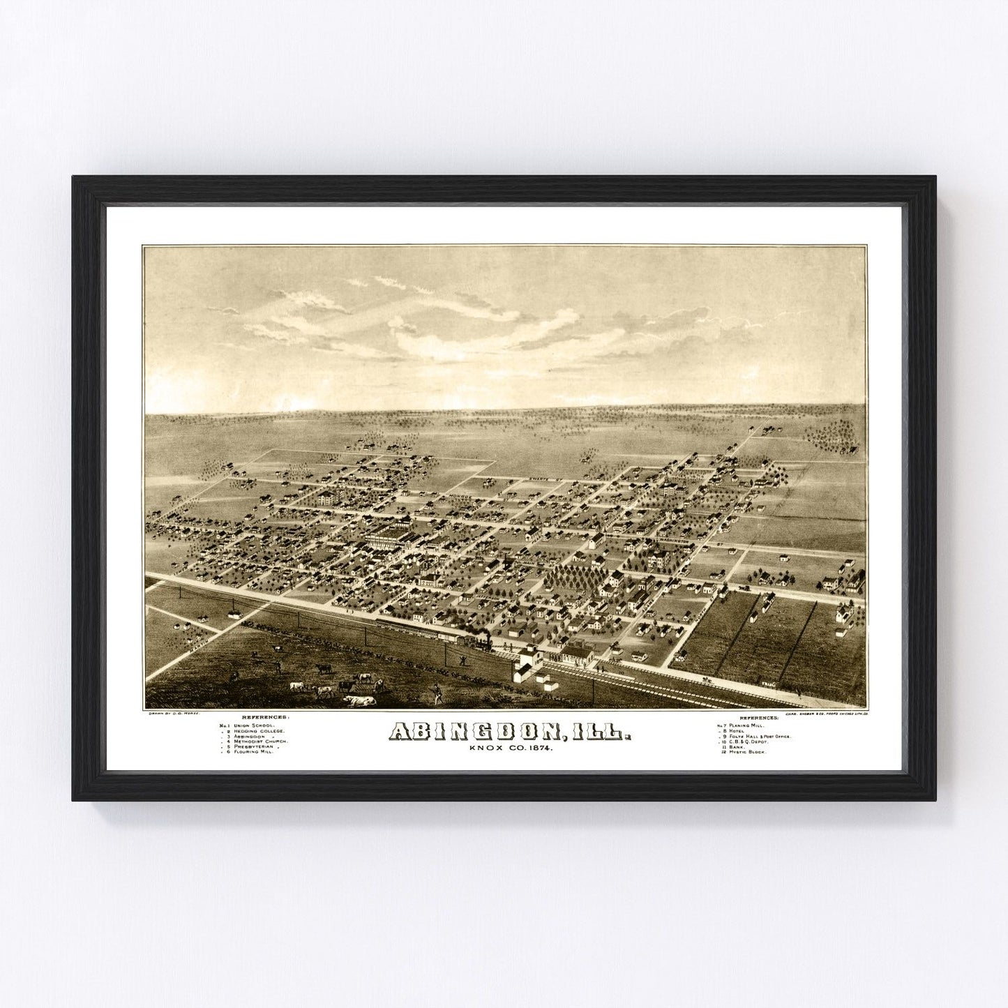 Vintage Map of Abingdon, Illinois 1874
