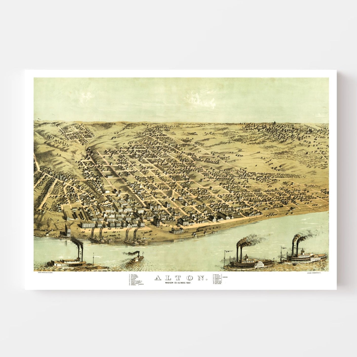 Vintage Map of Alton, Illinois 1867