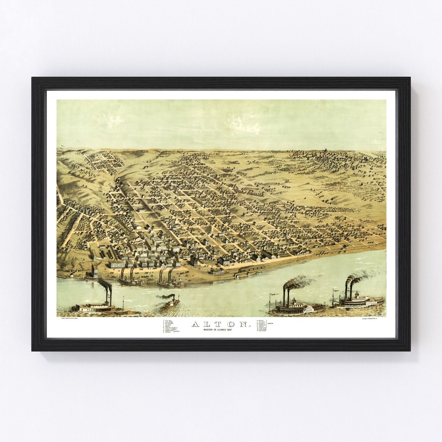 Vintage Map of Alton, Illinois 1867