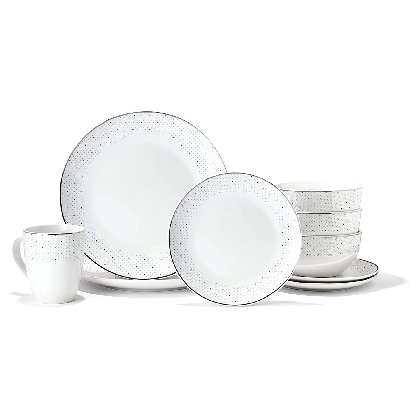 ADRIENNE PORCELAIN 16 PC DINNERWARE SET 10.5"DP, 7.5"S, 5.5"BWL, 12oz M RB