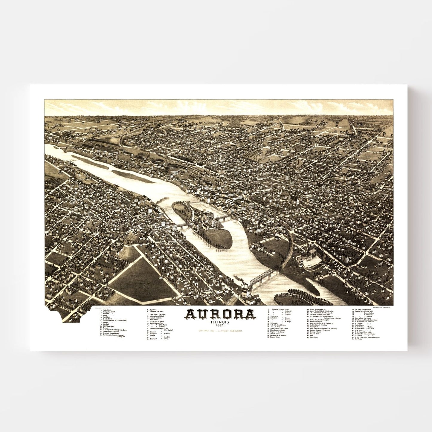Vintage Map of Aurora, Illinois 1882