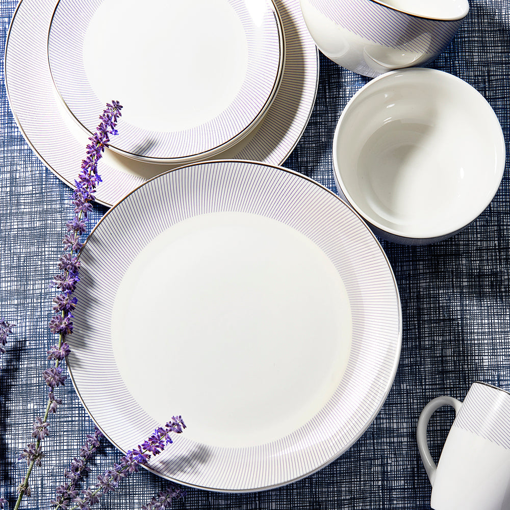CHARLOTTE PORCELAIN 16 PC DINNERWARE SET 10.5"DP, 7.5"S, 5.5"BWL, 12oz M RB
