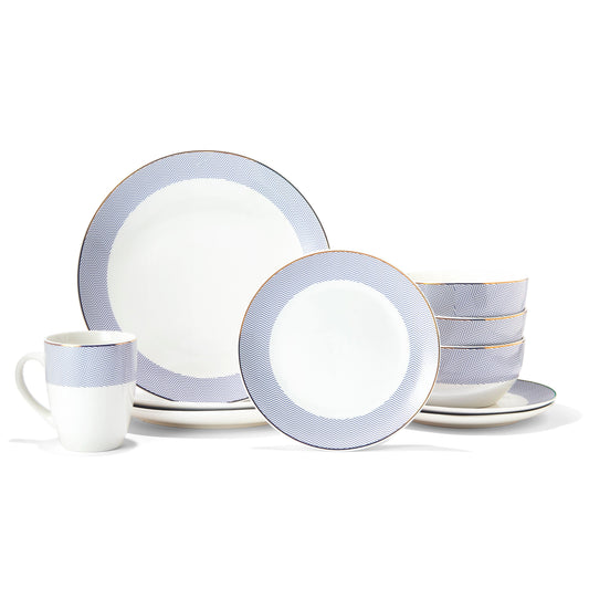 LORRAINE PORCELAIN 16 PC DINNERWARE SET 10.5"DP, 7.5"S, 5.5"BWL, 12oz M RB