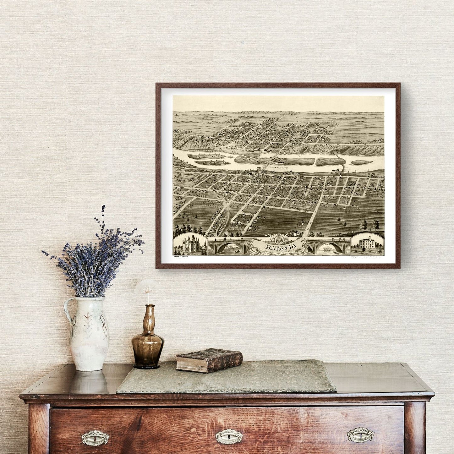 Vintage Map of Batavia, Illinois 1869