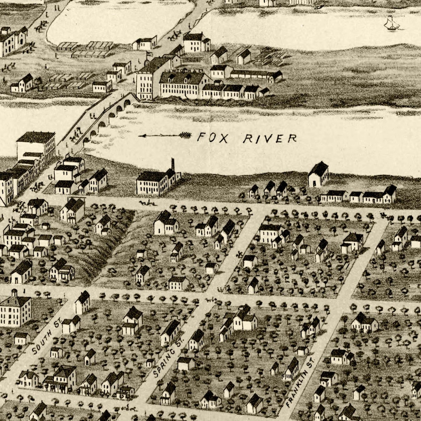 Vintage Map of Batavia, Illinois 1869