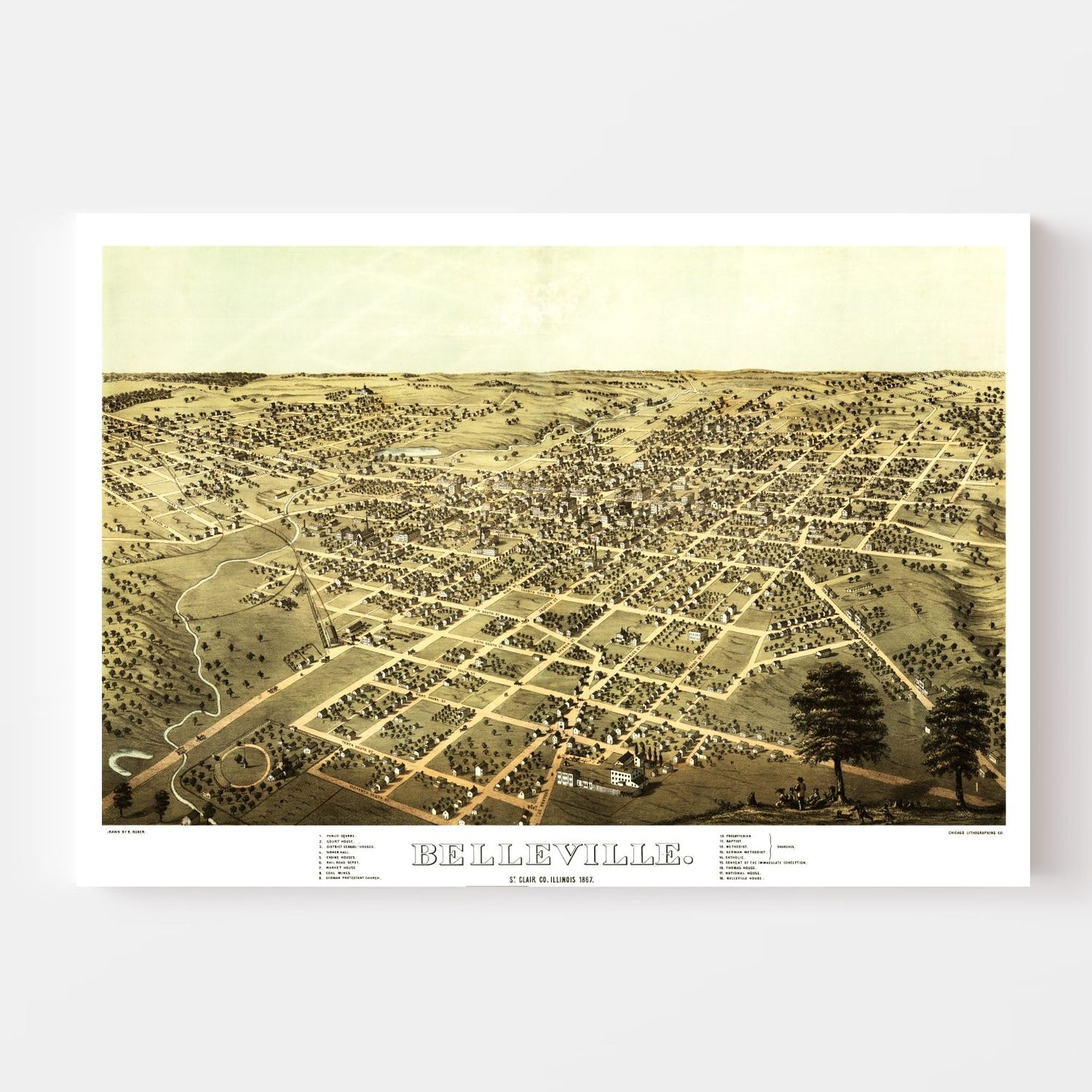 Vintage Map of Belleville, Illinois 1867