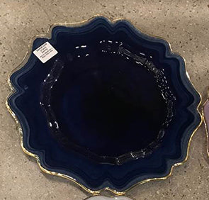 Empire Navy Alabaster Glass Charger Plate with Gold Rim by American Atelier