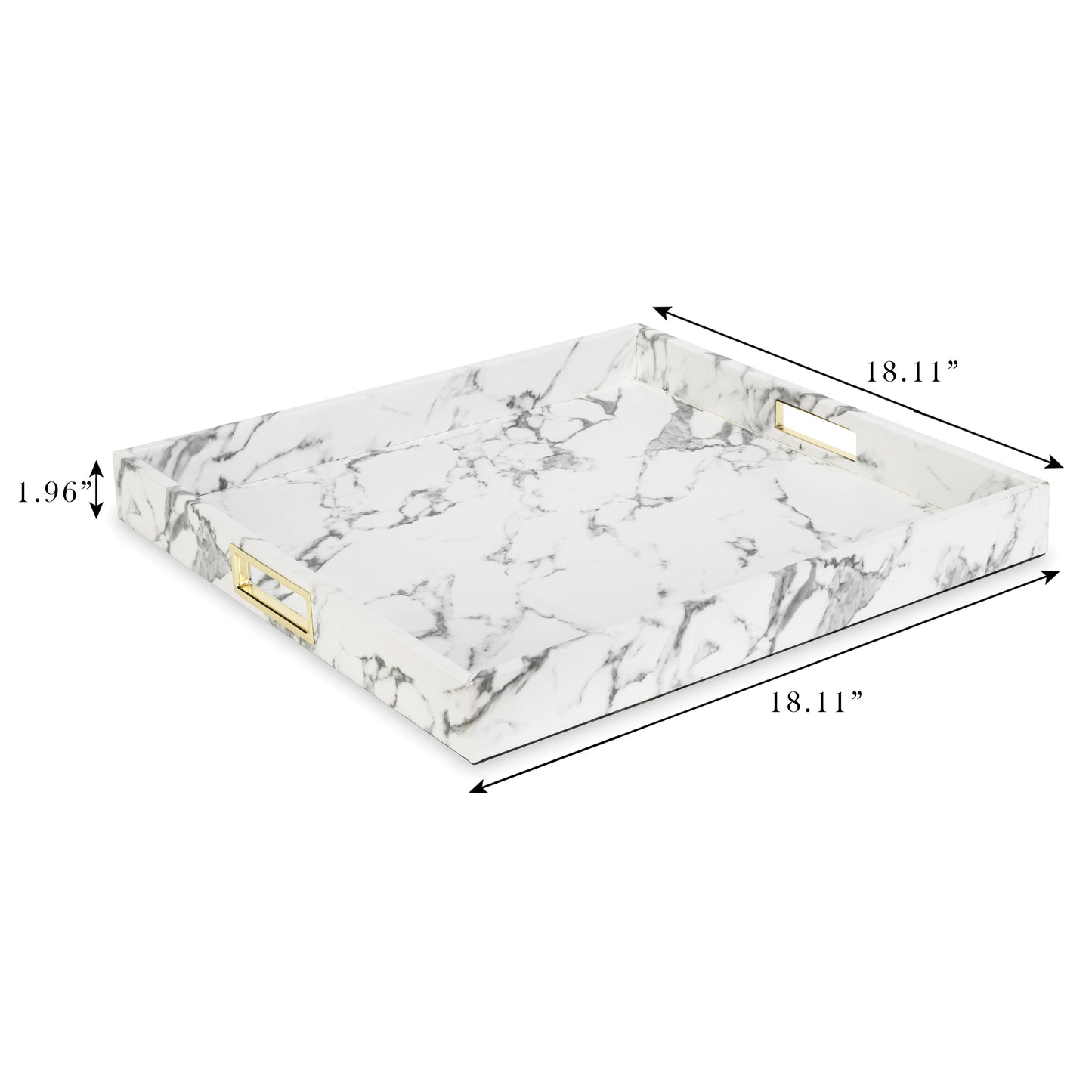 Marble-Style Square Tray with Gold Handles for Sophisticated Serving
