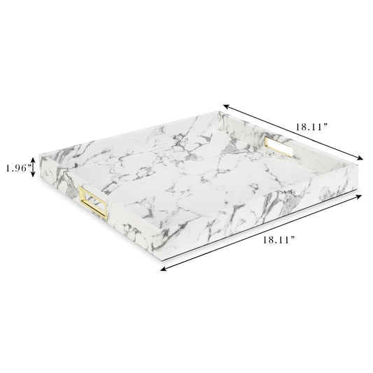 Marble-Style Square Tray with Gold Handles for Sophisticated Serving
