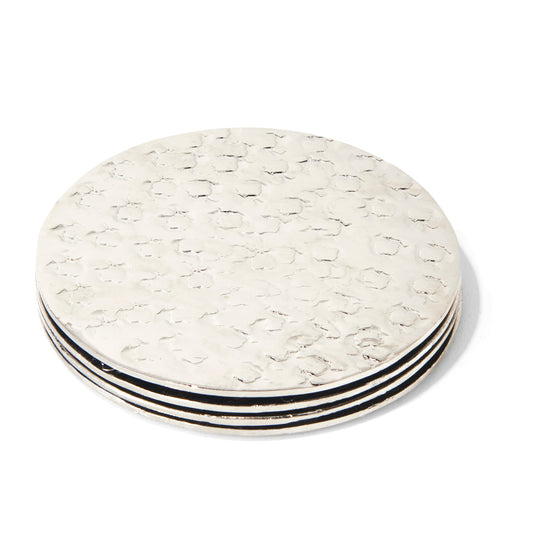 Set of 4 Silver Bubble Design Metal Coasters for Elegant Table Protection