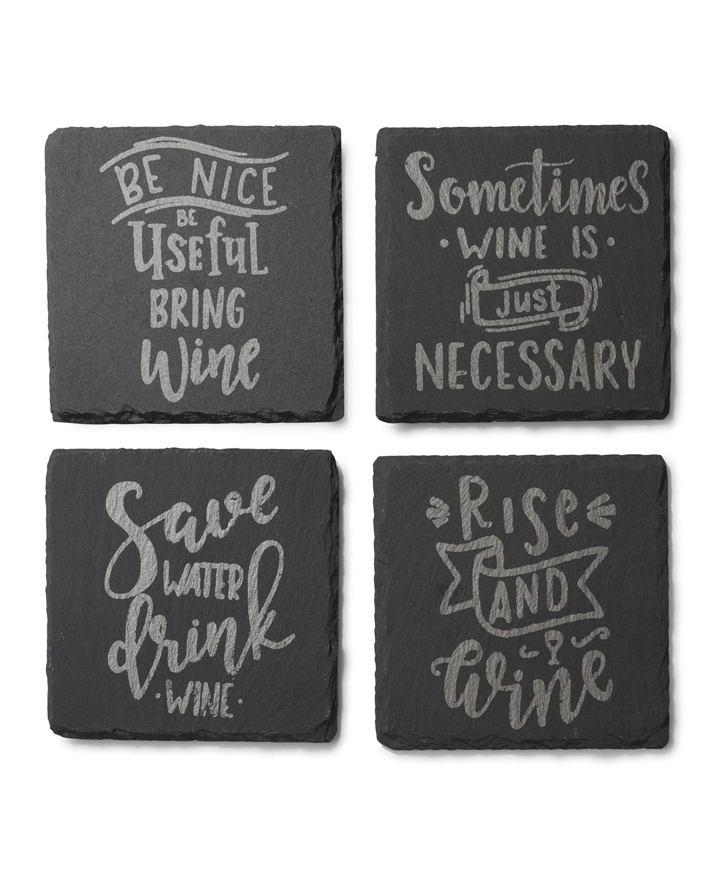 Wine Is Necessary Silver Slate Coasters - Set Of 4