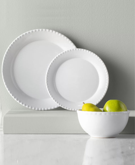 HAMILTON BEADED WHITE 12 PC DINNER SET DINNER PLATE,SALAD PLATE,BOWL
