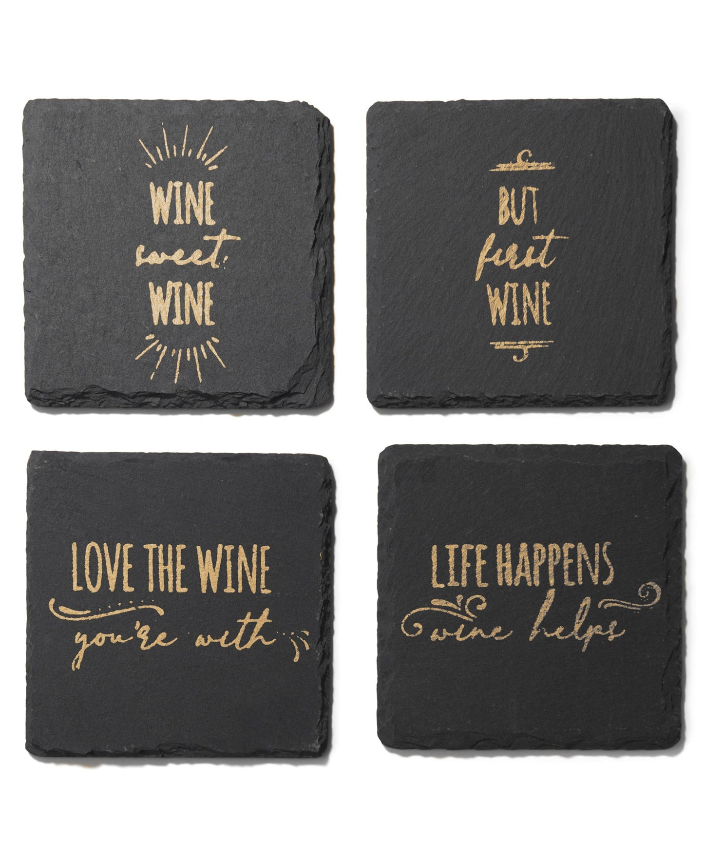 Life Happens-We Helps Slate Gold Coasters Set Of 4