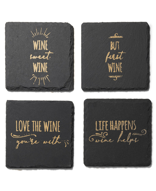 Life Happens-We Helps Slate Gold Coasters Set Of 4