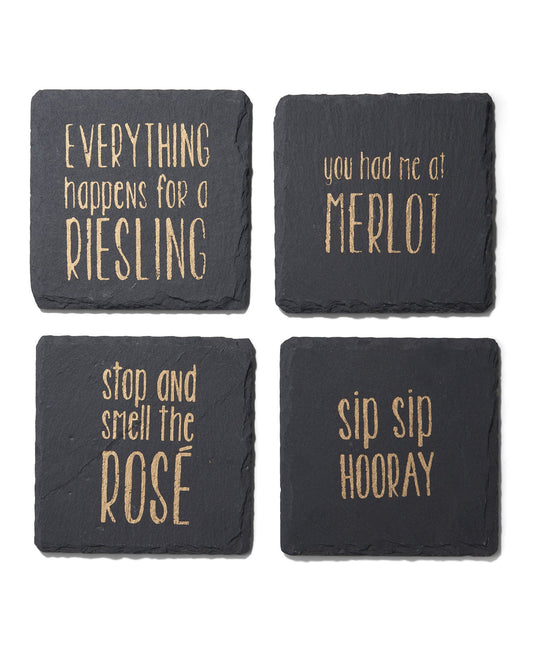 Sip Sip Hooray Slate Coasters Gold Set Of 4