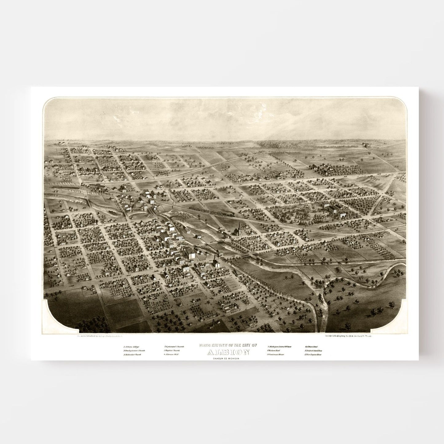Vintage Map of Albion, Michigan 1868