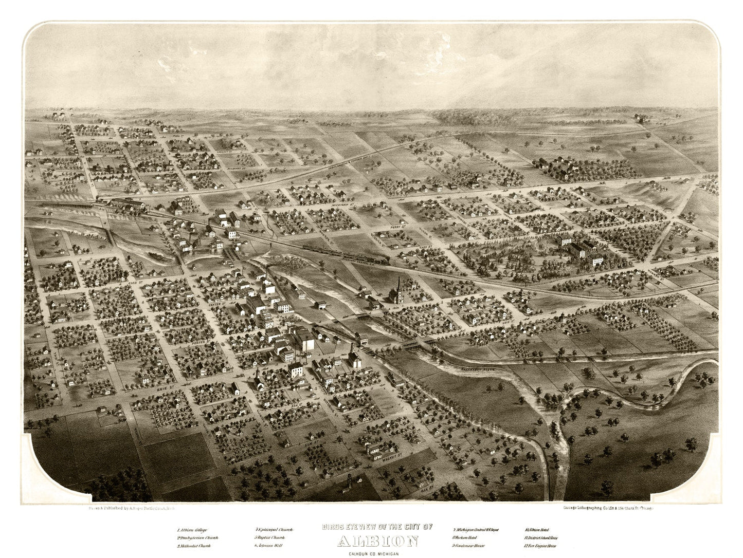 Vintage Map of Albion, Michigan 1868