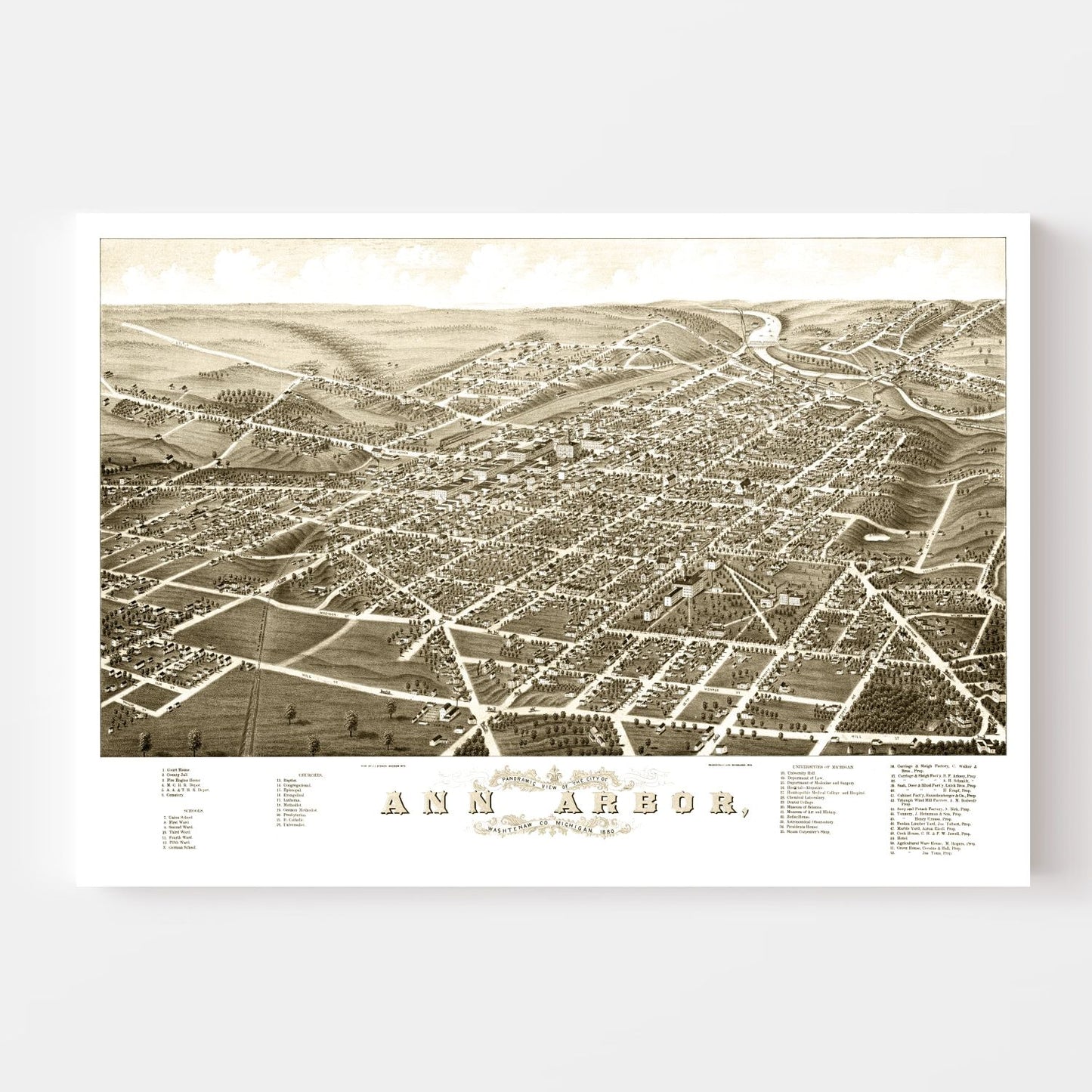 Vintage Map of Ann Arbor, Michigan 1880