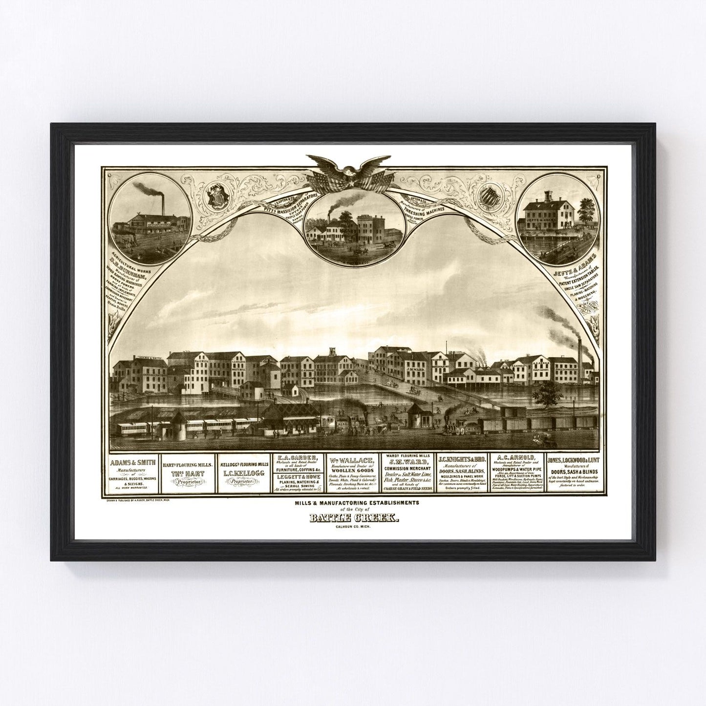 Vintage Map of Battle Creek, Michigan 1869