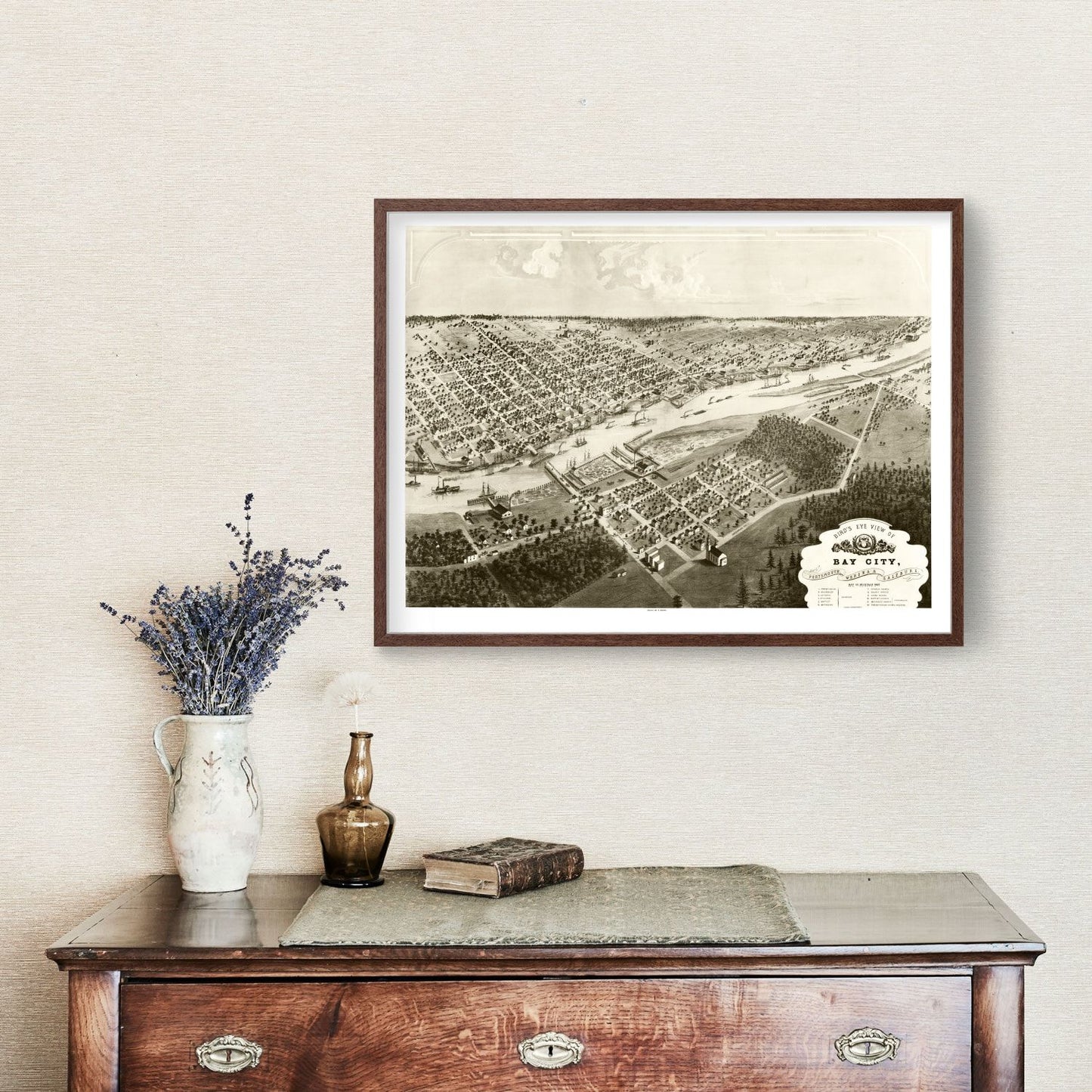 Vintage Map of Bay City, Michigan 1867