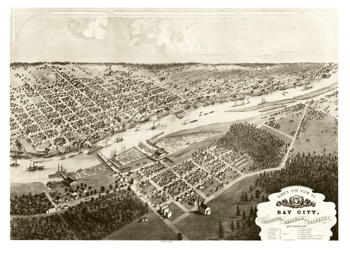 Vintage Map of Bay City, Michigan 1867