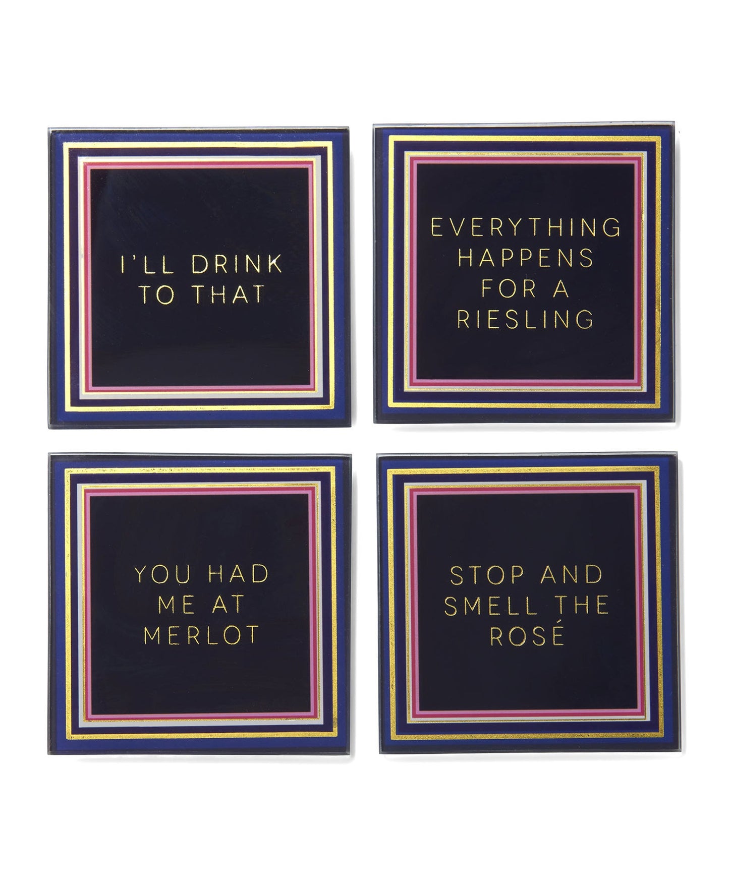 Wine Enthusiast Blue and Gold Glass Coasters - Set of 4