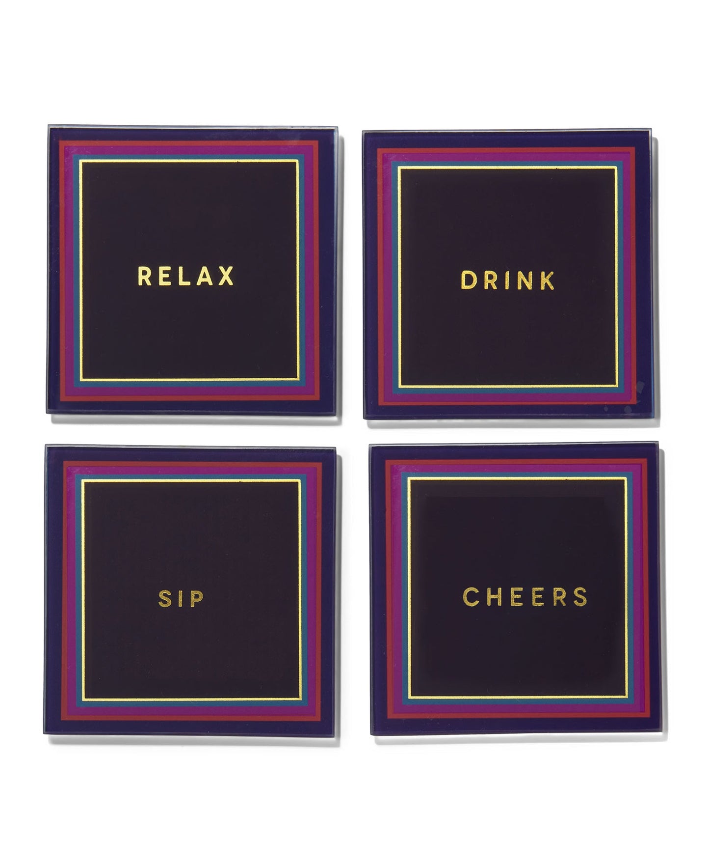 Cheers To You Violet and Pink Glass Coasters - Set of 4