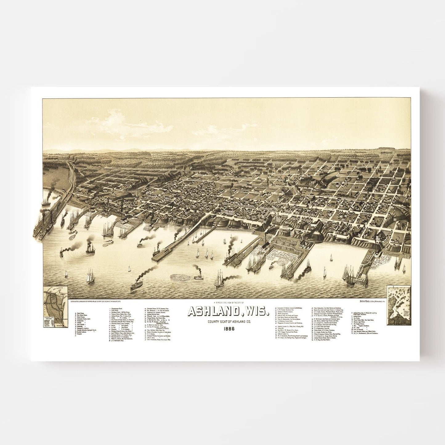 Vintage Map of Ashland, Wisconsin 1886