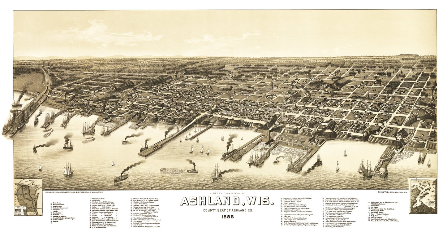 Vintage Map of Ashland, Wisconsin 1886