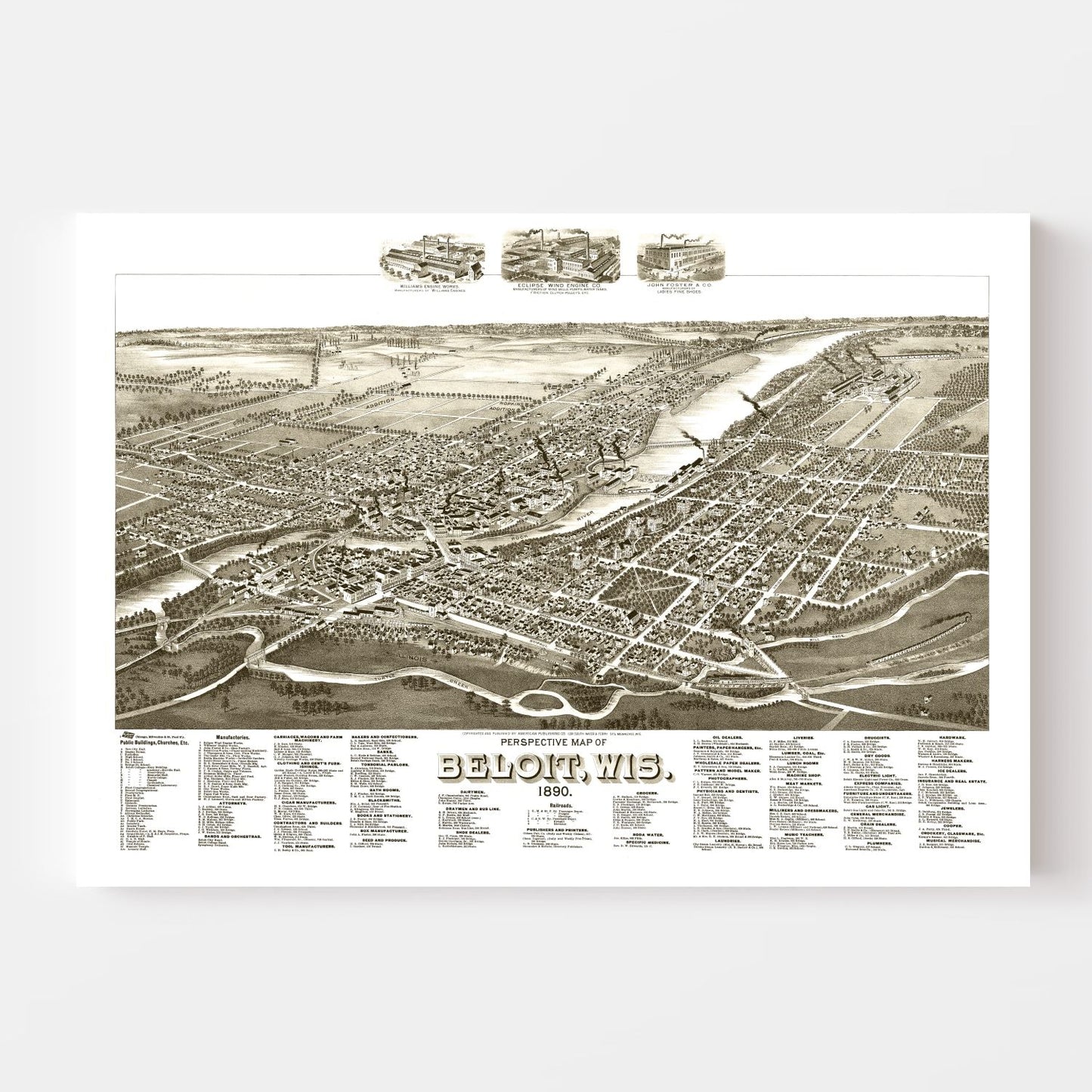 Vintage Map of Beloit, Wisconsin 1890