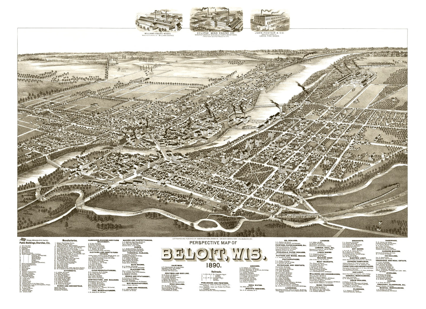 Vintage Map of Beloit, Wisconsin 1890