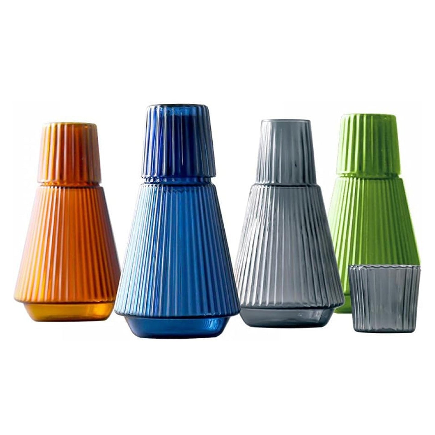 VINTAGE RIBBED GRAY  2 PC WATER CARAFE SET: BOTTLE, CUP