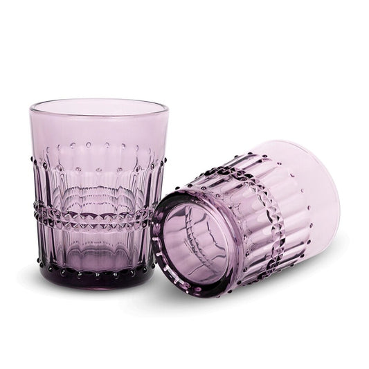 VINTAGE PURPLE BEAD SET OF 4 OLD FASHION GLASSES 10 OZ