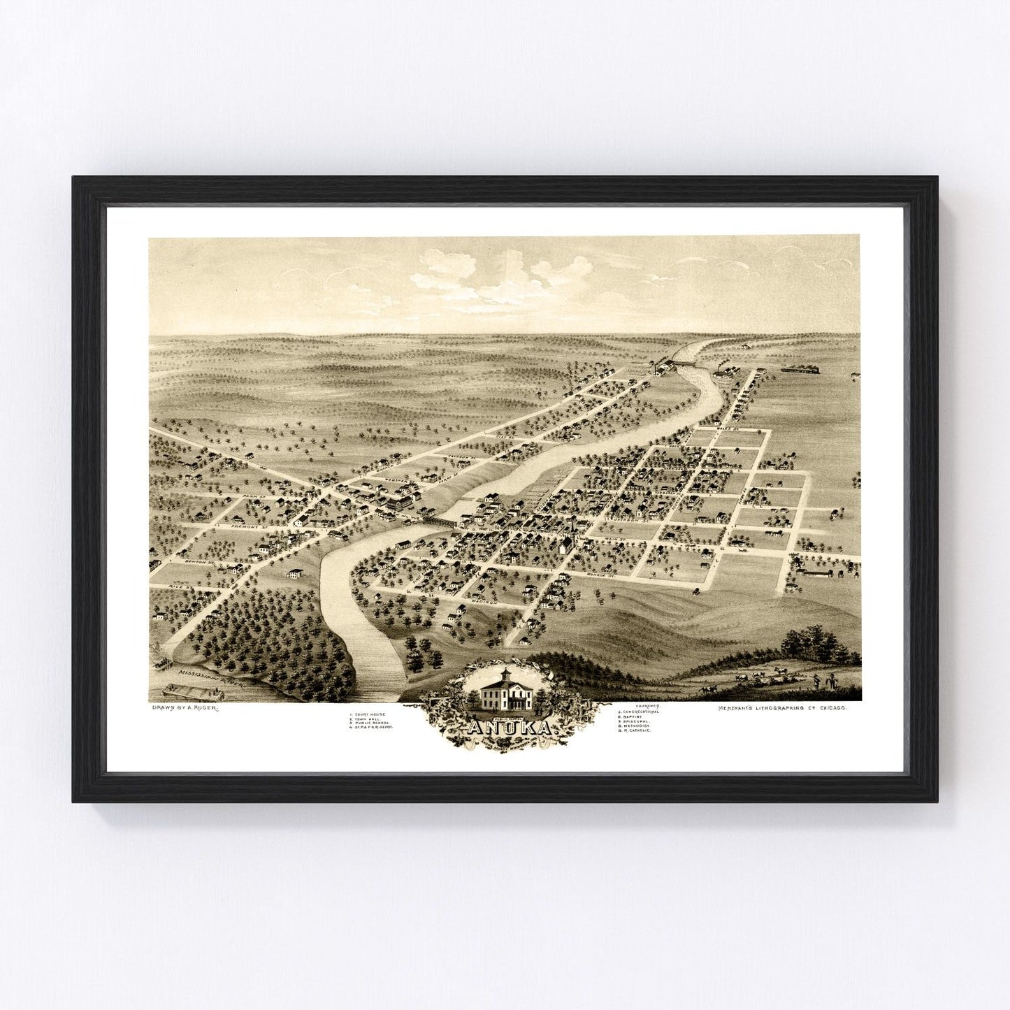 Vintage Map of Anoka, Minnesota 1869